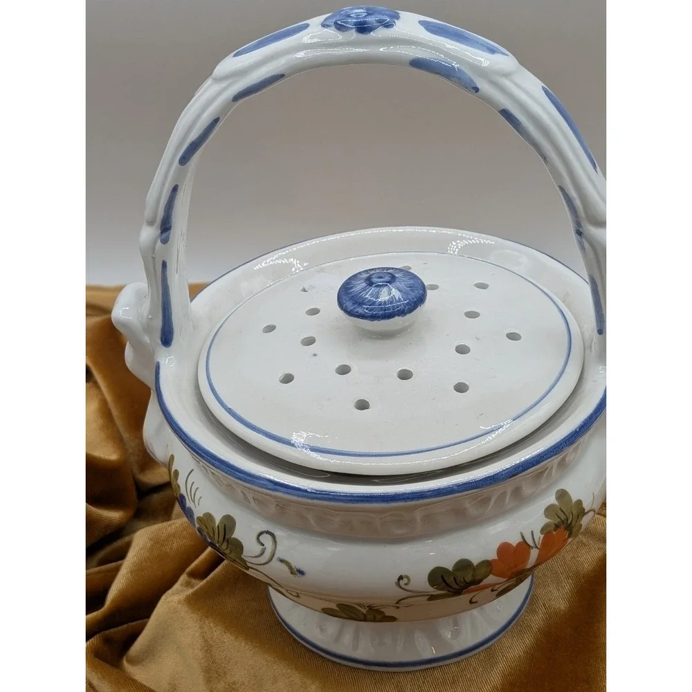 Maioliche Deruta Italy Hand Painted Ceramic Garlic & Onion Keeper JarVintage